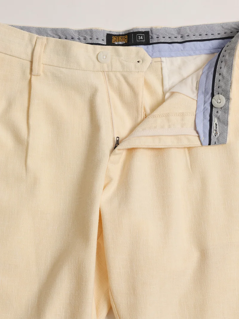 Maniac  Maniac Mens Solid Cream Turkish Linen Cotton Blend Trouser for Men | Best Price UAE